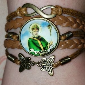 St Patrick Bracelet. Catholic Braided Leather